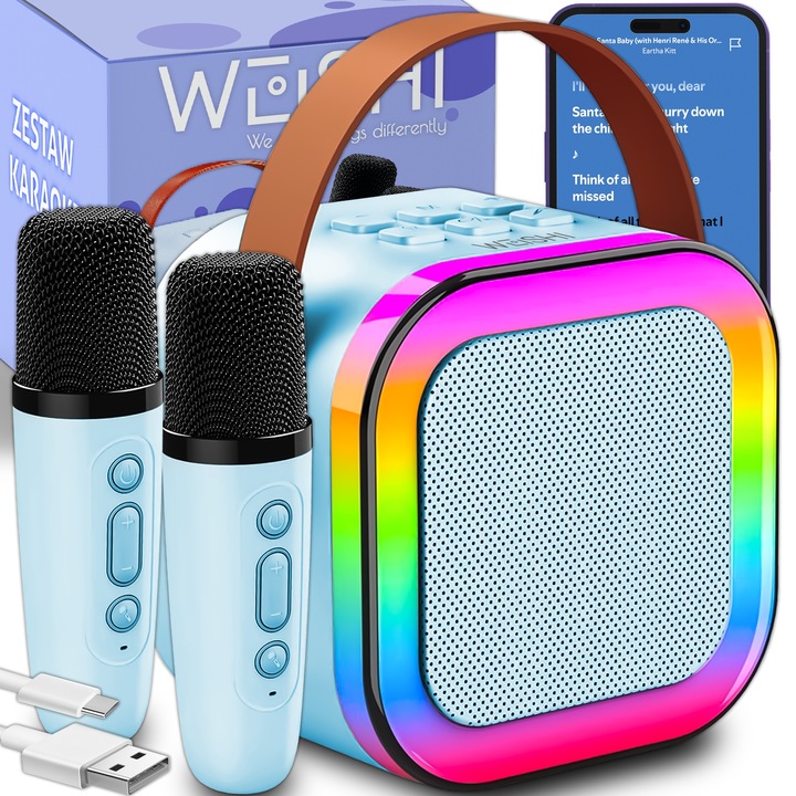 ZESTAW KARAOKE DLA DZIECI GŁOŚNIK BLUETOOTH USB LED MIKROFON 2SZT PREZENT