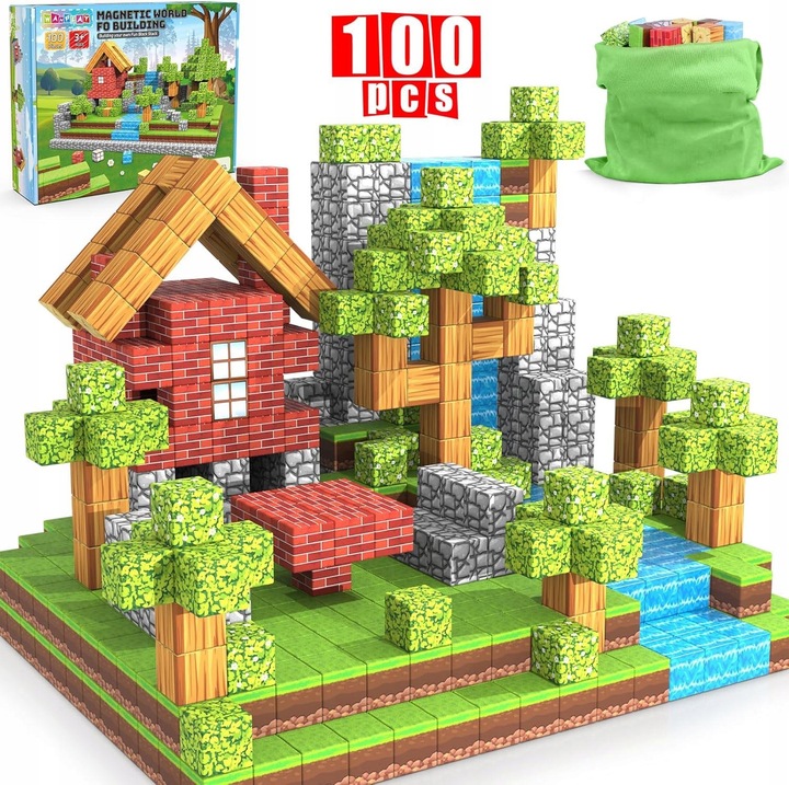 BUDOWANIE MAGNETYCZNE, 100 SZT. ELEMENTÓW MAGNETYCZNE KLOCKI KONSTRUKCYJNE