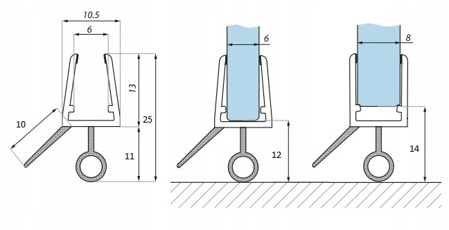 uszczelka dolna kabiny prysznicowej 6-8 mm- 100 cm