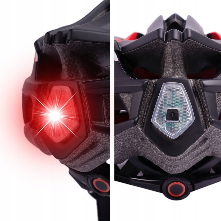 KASK ROWEROWY REGULOWANY 57-62 UNIWERSLANY Z WENTYLACJĄ DASZKIEM LAMPKĄ