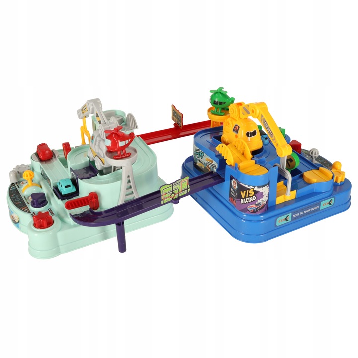 MEGA INTERAKTYWNY TOR PRZESZKÓD WYŚCIGOWY 2 GRACZY POJAZDY + HELIKOPTERY