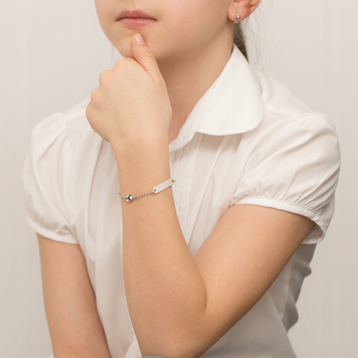 SREBRNA BRANSOLETKA Dziecięca pr. 925 Blaszka Pod Grawer i PIŁKA + Pudełko