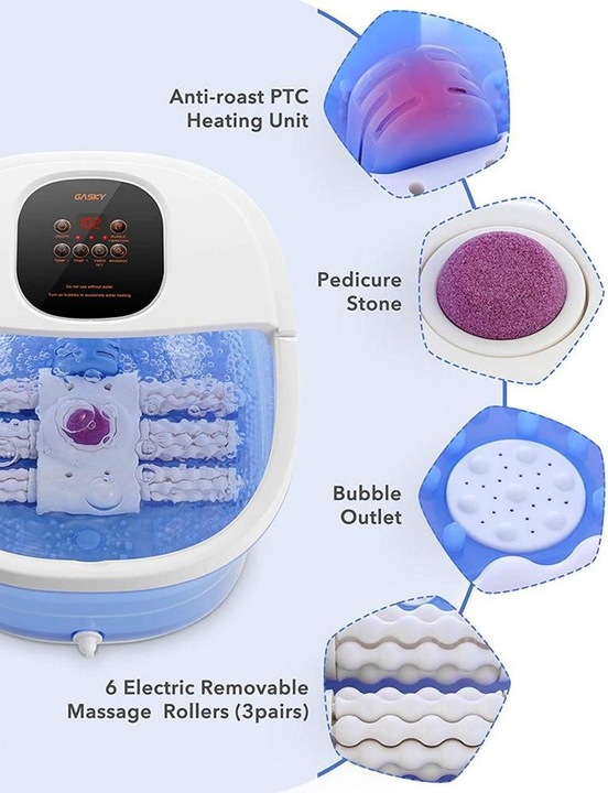 ELEKTRYCZNY MASAŻER DO STÓP WODNY 500W 6 ROLEK 3 TRYBY MASAŻU WIBRACJE