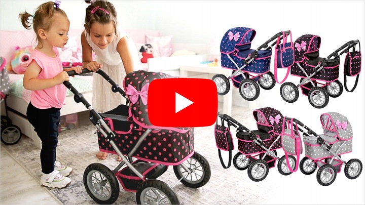 KINDERPLAY WÓZEK DLA LALEK GŁĘBOKI GONDOLA SKŁADANY TORBA + LALKA BOBAS