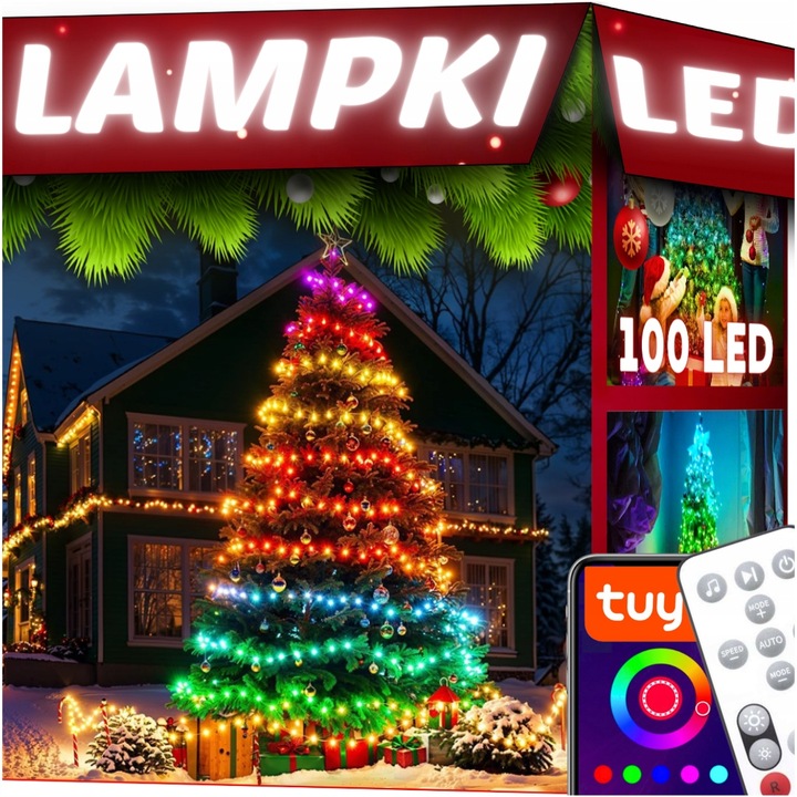 LAMPKI CHOINKOWE 100LED MULTIKOLOR ŚWIĄTECZNE SMART WIFI PILOT 10M
