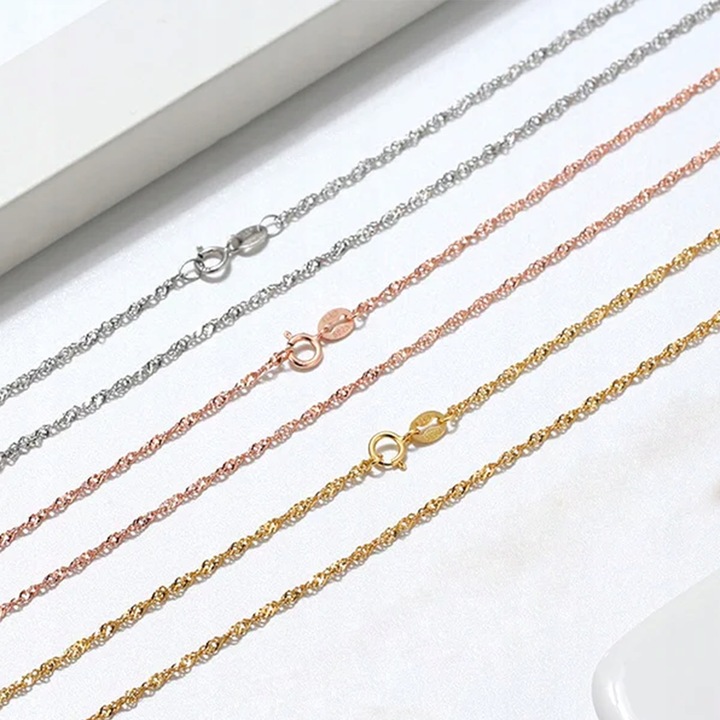 SREBRNY ŁAŃCUSZEK SPLOT SINGAPUR 42 cm 47 cm 52cm Włoski Kręcony SREBRO 925