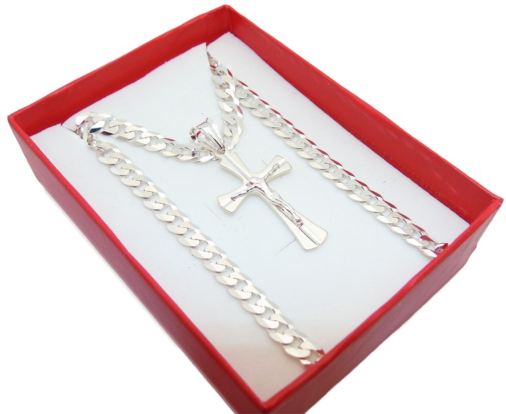 Srebrny Łańcuszek Męski Pancerka 6mm 55cm + Krzyż