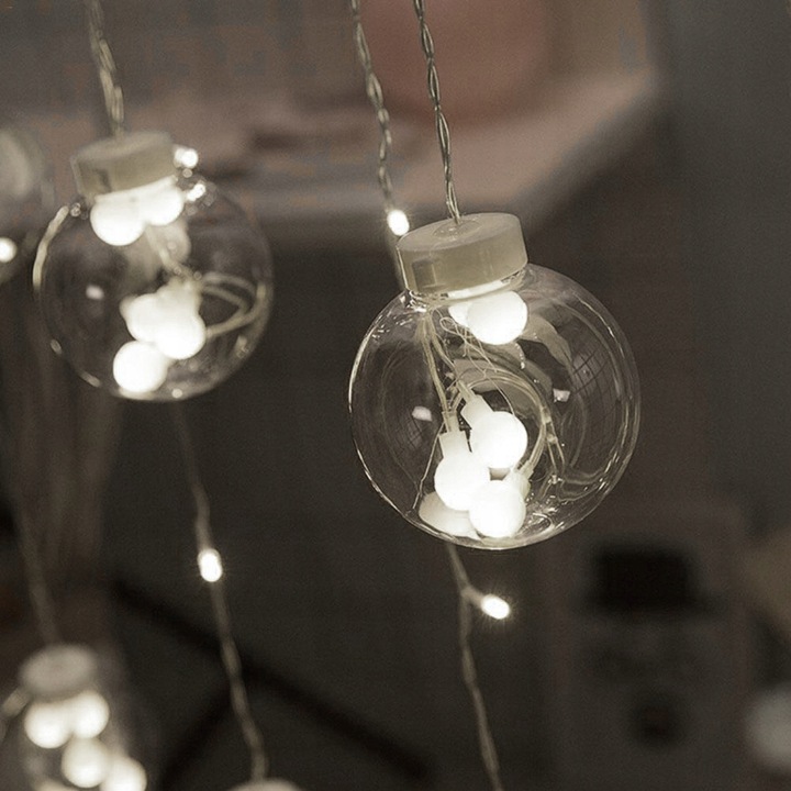 KURTYNA ŚWIETLNA 108LED KULE LAMPKI CHOINKOWE GIRLANDA BIAŁY ZIMNY -ŚWIĘTA