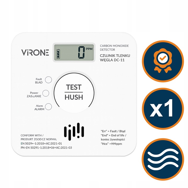 Czujnik Czadu Tlenku Węgla na Baterie Bezprzewodowy Uniwersalny Detektor
