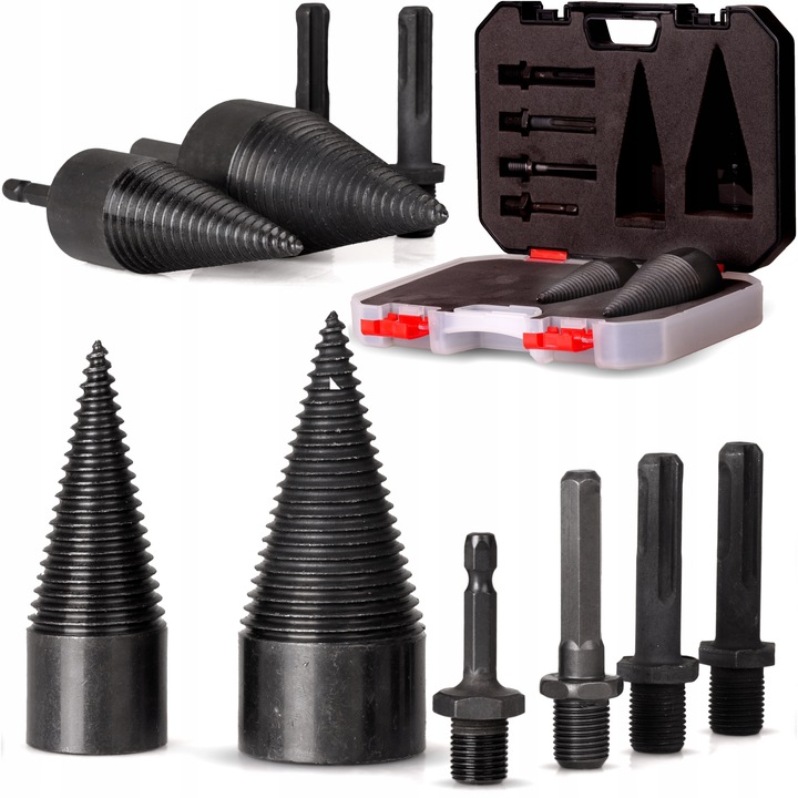 ZESTAW ŚWIDRÓW DO ŁUPANIA DREWNA WIERTŁA STOŻEK x2 ROZŁUPYWANIA SZCZYPANIA