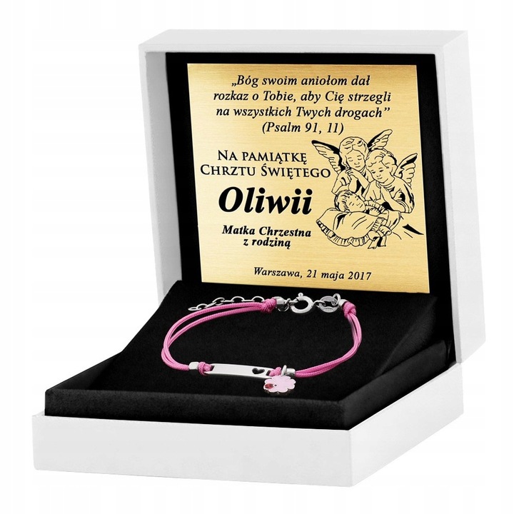 BRANSOLETKA SREBRNA ID 925 KONICZYNKA GRAWER SERCE PAMIĄTKA CHRZTU ŚWIĘTEGO
