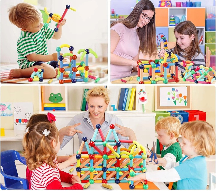 KLOCKI MAGNETYCZNE KONSTRUKCYJNE 42 ELEMENTY MEGA DUŻY ZESTAW EDUKACYJNE