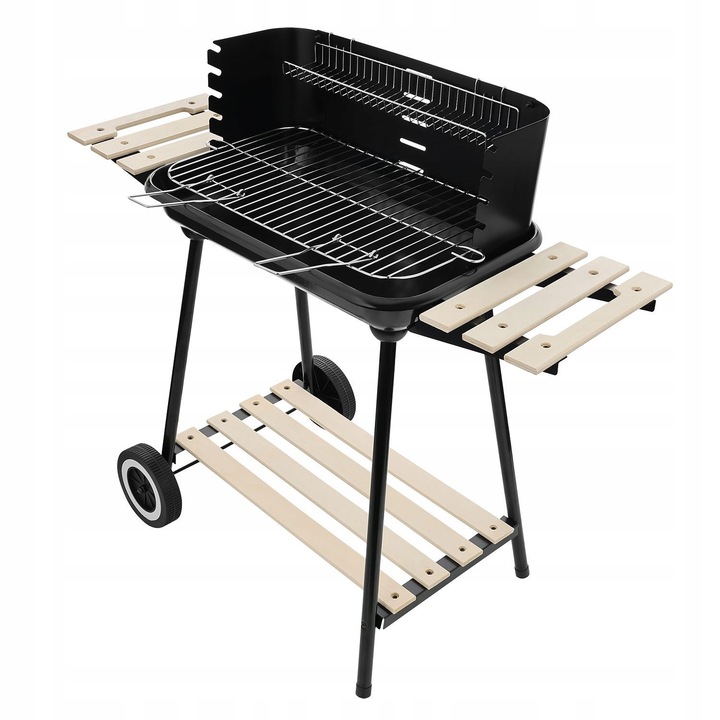 Grill węglowy ogrodowy na kółkach z 3 półkami
