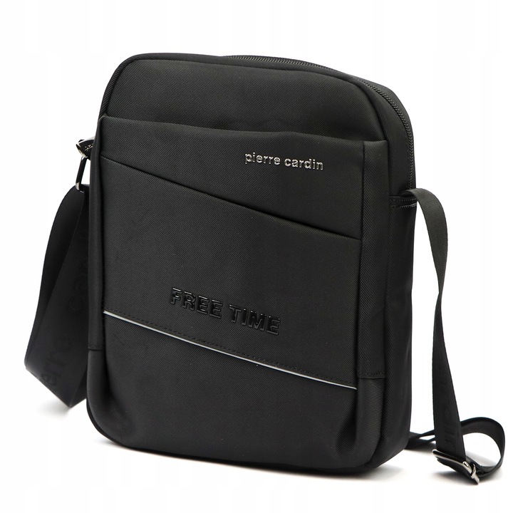 Pierre Cardin Torba MESKA Czarna Materialowa na PASKU Listonoszka Pojemna
