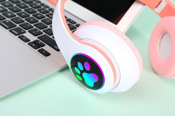 Słuchawki Kotki dla dzieci Bluetooth LED RGB Różowe Kocie Uszy