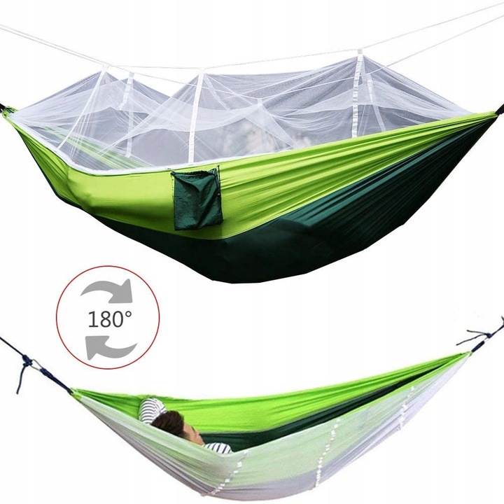 MOCNY HAMAK 2-OSOBOWY Z MOSKITIERĄ 260x140cm 200KG