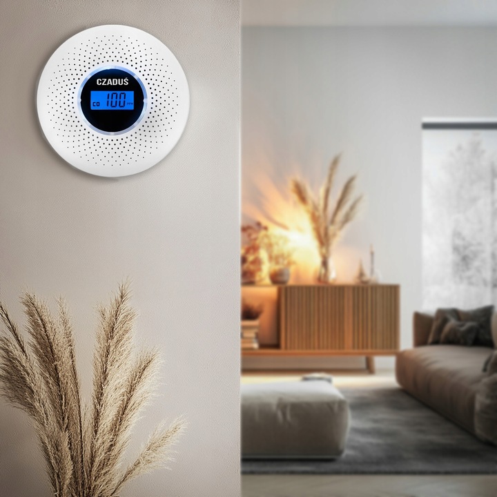 Czujnik czadu dymu bezprzewodowy JKD-512COM certyfikowany detektor alarm