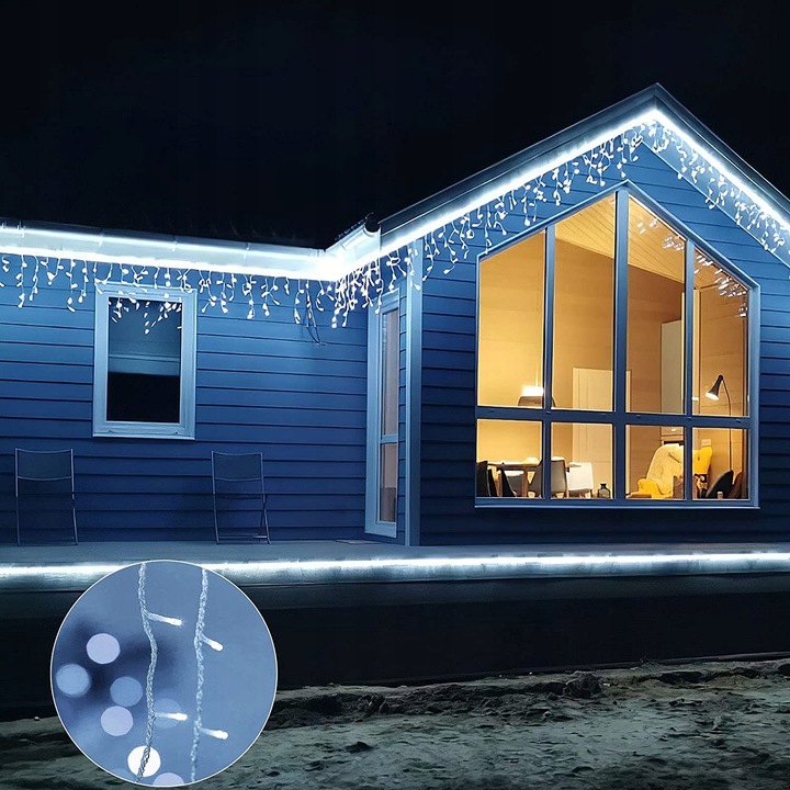 LAMPKI CHOINKOWE ŚWIĄTECZNE SOPLE Z EFEKTEM FLASH ZEWNĘTRZNE 8M 300 LED