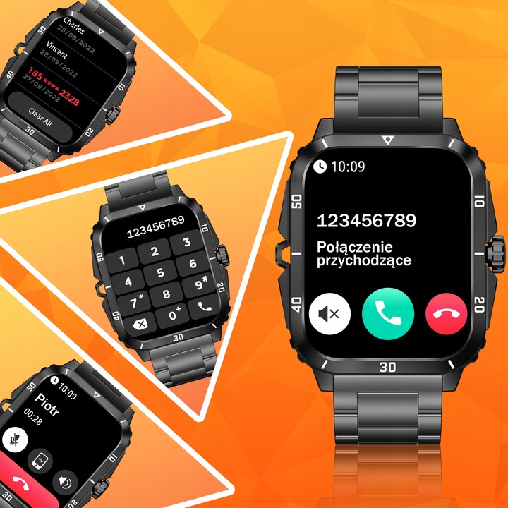 Smartwatch Zegarek Męski Wodooporny PL Menu Rozmowy Smart Watch 3 Paski