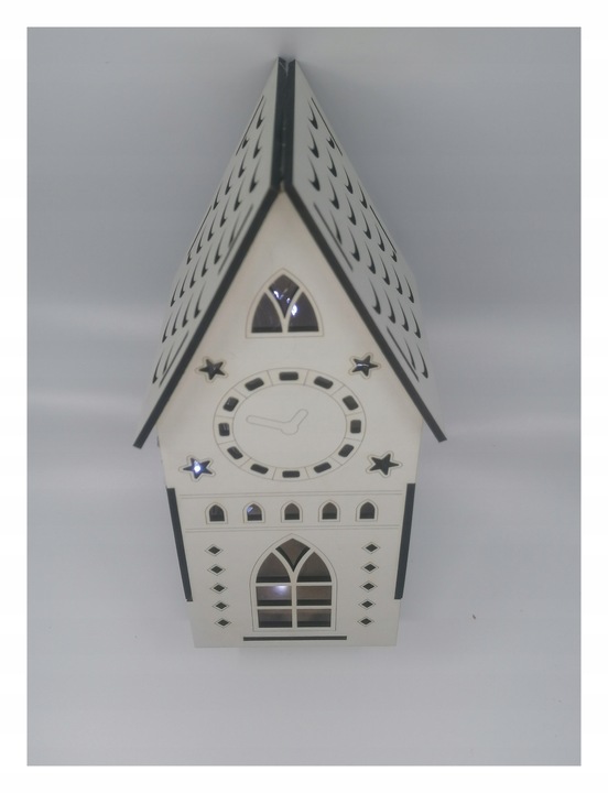 Domek lampion, oświetlenie led ciepłe, HIT biały hdf