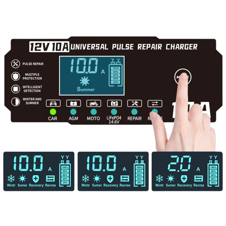 Prostownik Samochodowy Automatyczny z funkcją naprawy akumulatorów 12V 10A