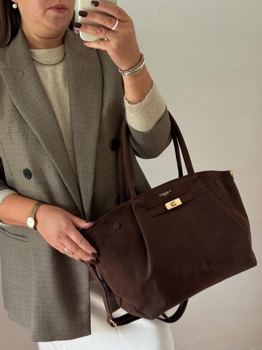 Torebka Flora&Co duża czekoladowa zamsz eco zamszowa ciemny brązowa shopper