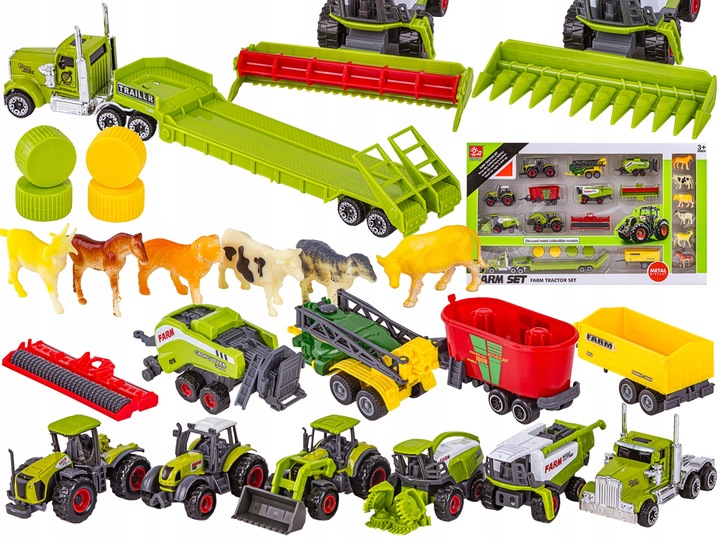 ZESTAW Traktorów TIR FARMA dla Dzieci Kombajn Zwierzęta Pojazdy Rolnicze