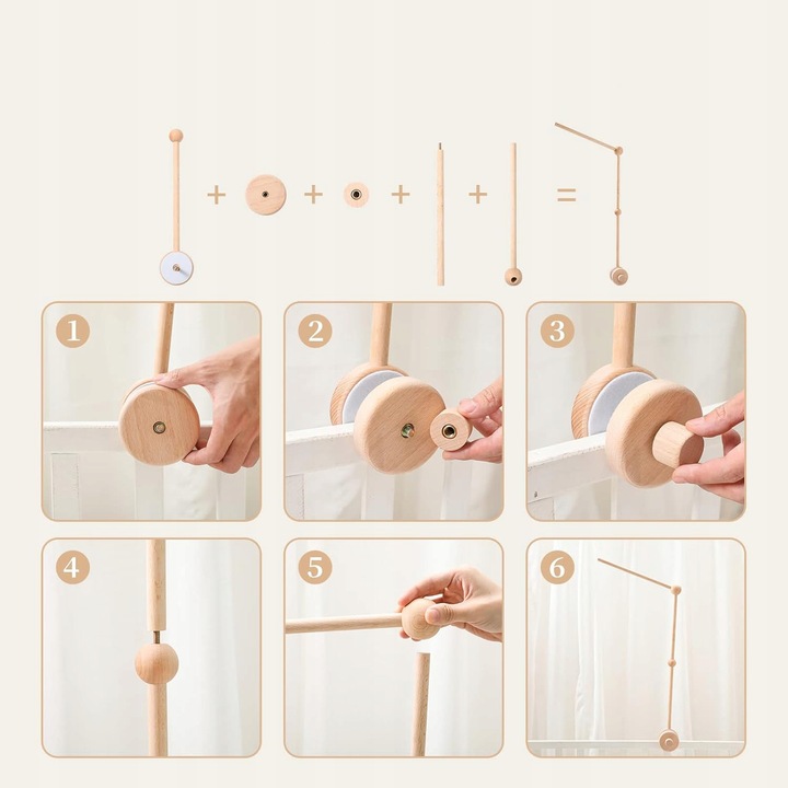 Ruchomy drewniany uchwyt do łóżeczka dziecięcego do karuzeli naturalny