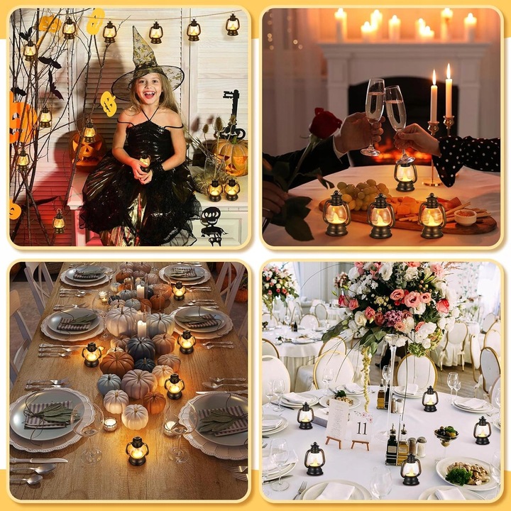 12 szt Mini Latarni w Stylu Vintage, Olejowa, Wisząca Latarnia Naftowa,LED