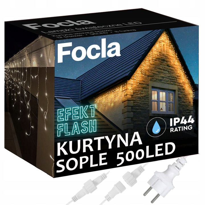 LAMPKI SOPLE ZEWNĘTRZNE 500LED IP44 ŚWIATŁO STAŁE + FLASH - BIAŁE CIEPŁE