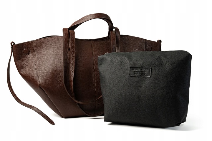 Torebka Damska Duża ze Skóry Naturalnej na Magnesach Cognac