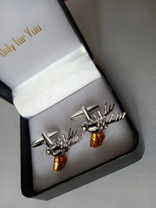 Spinki do mankietów dla myśliwego Głowa Jelenia Jeleń z Porożem + Pudełko