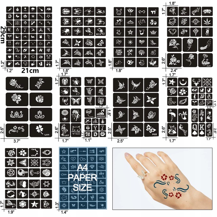 TATUAŻE BROKATOWE SZBLONY PAKIET SZABLONÓW 258szt