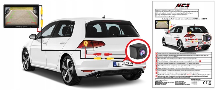 KAMERA COFANIA W RAMCE TABLICY REJESTRACYJNEJ 1280p AHD / NTSC FISHEYE 170°