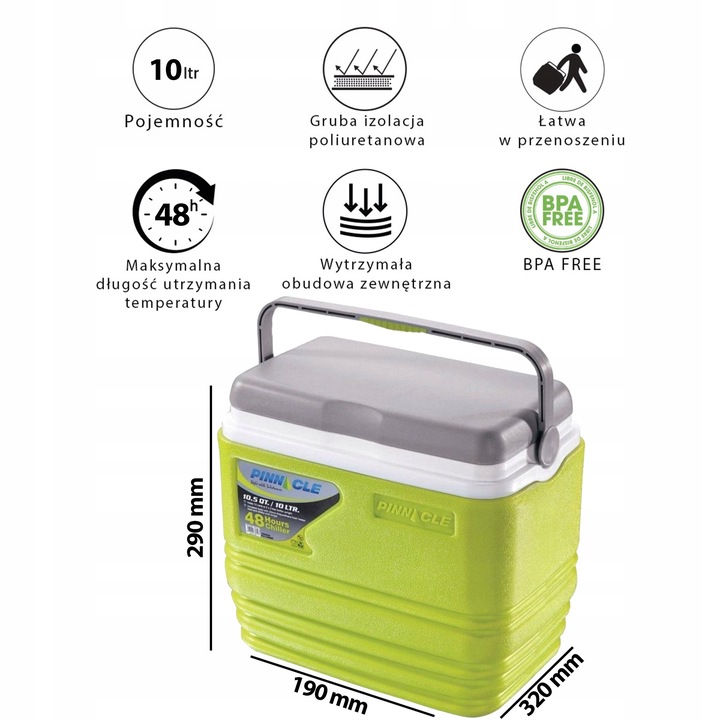 Lodówka turystyczna zielona, na jedzenie napoje Pinnacle TPX 7013 10L