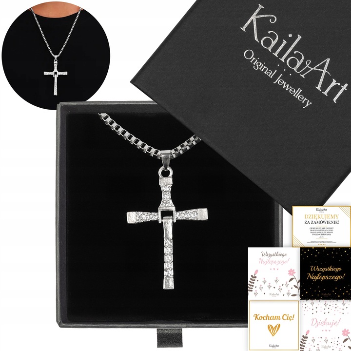 NASZYJNIK VIN DIESEL TORETTO DOM SZYBCY I WŚCIEKLI FAST N7 KRZYŻYK SREBRNY