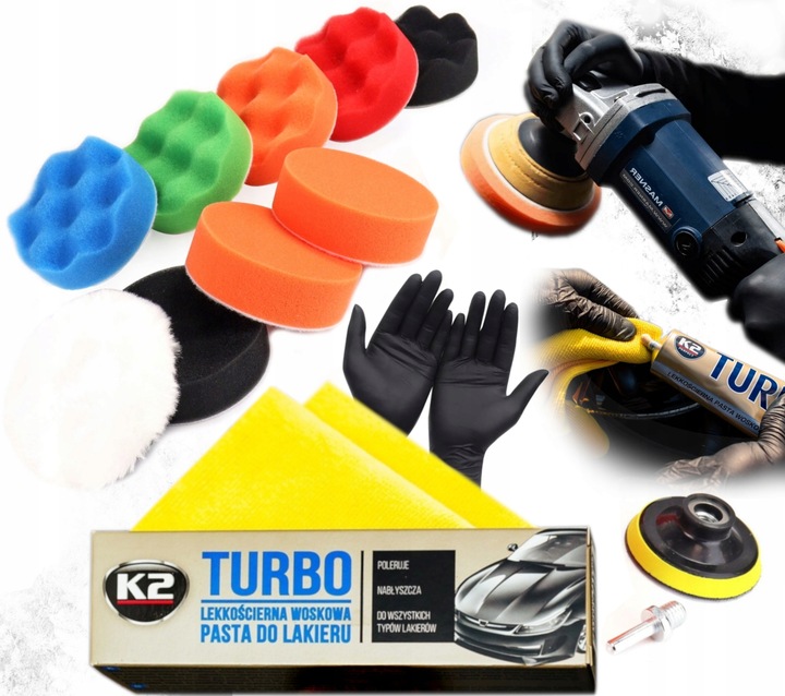 DO POLEROWANIA SAMOCHODU LAKIERU usuwanie rys GĄBKA PAD K2 TURBO MIKROFIBRA