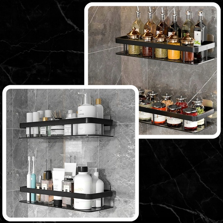 ZESTAW 2 SZT PÓŁKA ŁAZIENKOWA WISZĄCA METALOWA SAMOPRZYLEPNA CZARNA LOFT