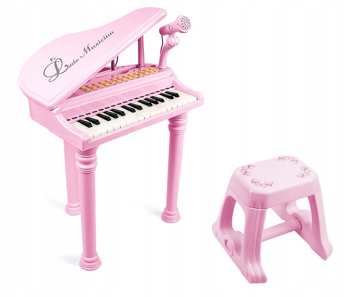PIANINO DLA DZIECI NAUKA GRY ORGANKI MIKROFON MP3 RÓŻOWE PIANINKO + TABORET