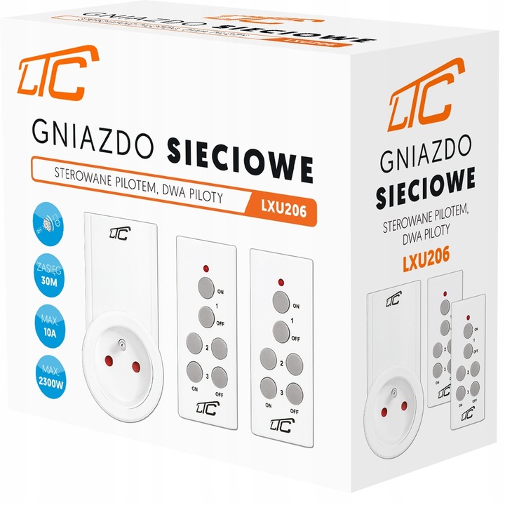 GNIAZDKO SIECIOWE ZDALNIE STEROWANE 2 PILOTY W ZESTAWIE DUŻY ZASIĘG 30M