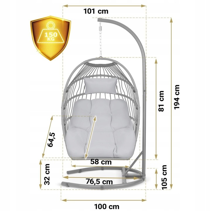 Sofotel Fotel ogrodowy wiszący Luisiana szary + szare poduszki Sofotel