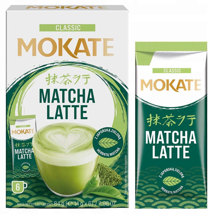 Pyszna Matcha Latte Instant w Proszku Japońska Zielona Herbata 5szt. Mokate