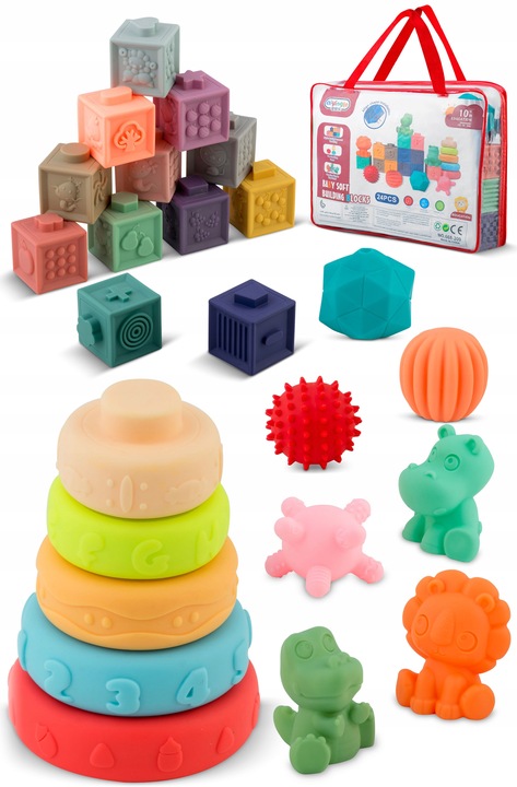 ZABAWKA DO KĄPIELI 24 ELEMENTY MONTESSORI KLOCKI SORTER DLA DZIECI RICOKIDS