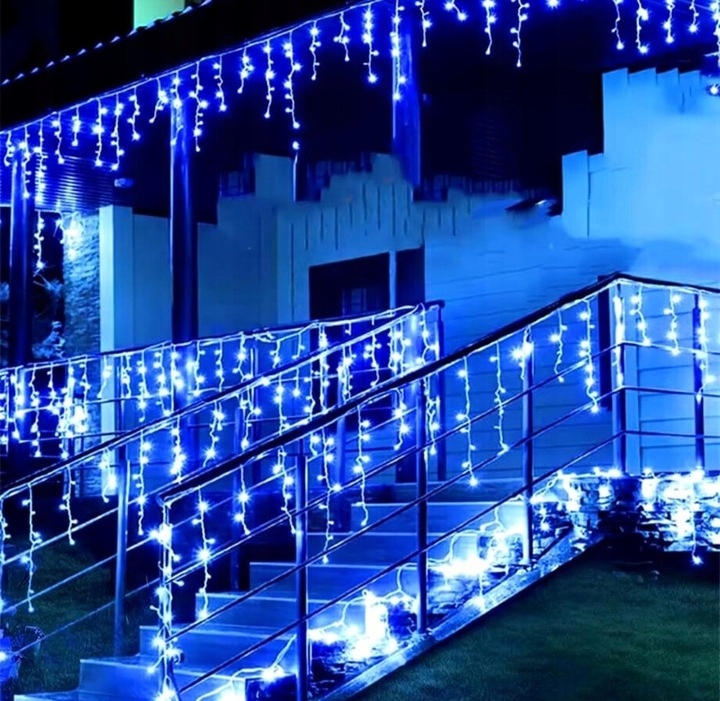 SOPLE 500 LED KURTYNA LAMPKI ZEWNĘTRZNE IP44 NIEBIESKIE + ZIMNY FLASH 24M