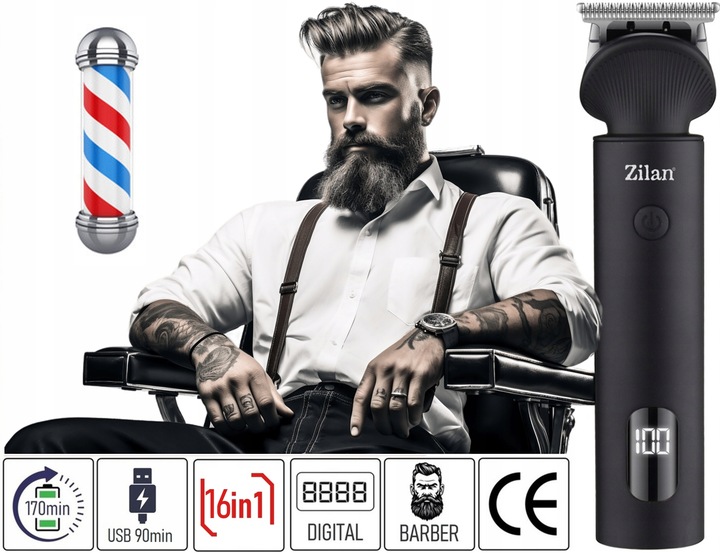 TRYMER GOLARKA STRZYŻENIE GOLENIE BRODY WŁOSÓW BEZPRZEWODOWA XXL USB 16W1