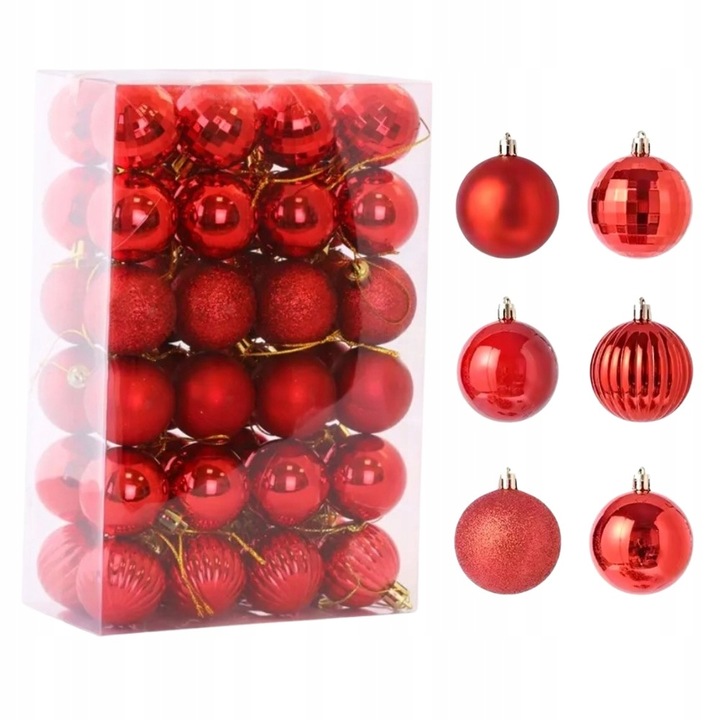 BOMBKI CHOINKOWE CZERWONE NIETŁUKĄCE TRADYCYJNE NA CHOINKĘ ZESTAW 48SZT