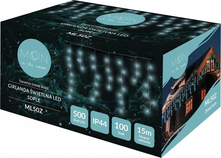 LAMPKI CHOINKOWE ŚWIĄTECZNE SOPLE Z EFEKTEM FLASH ZEWNĘTRZNE 15M 500 LED