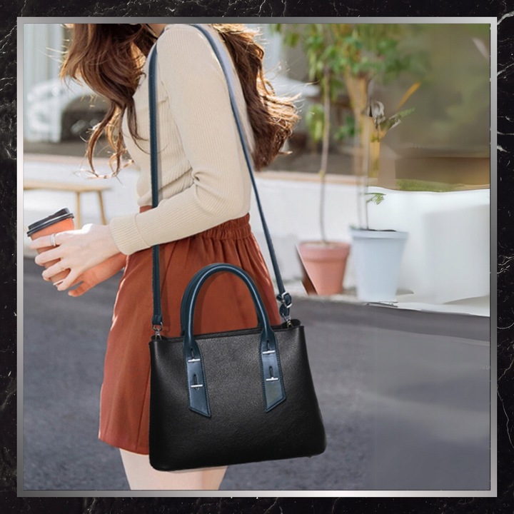 Torebka Skórzana Damska Czarna Na Ramię Torba Elegancka Pojemna Klasyczna