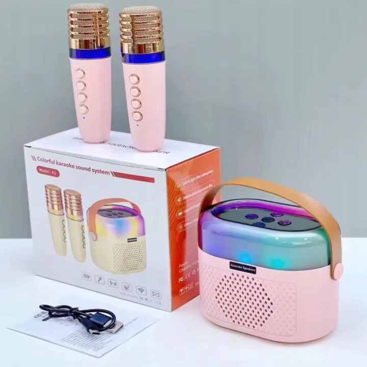 PRZENOŚNY BEZPRZEWODOWY ZESTAW KARAOKE GŁOŚNIK BLUETOOTH 2X MIKROFON RGB