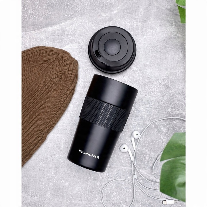 Turystyczny KUBEK TERMICZNY NA KAWĘ termos NA HERBATĘ Elliot 440ml CZARNY